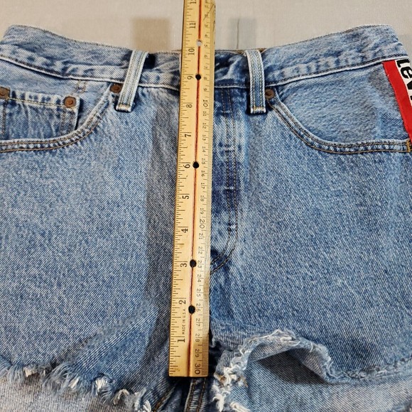 Levis 501 Sport Tape Hi-Rise Cutoff Button Fly Denim Blue Jean Shorts Womens W26 - Picture 10 of 13